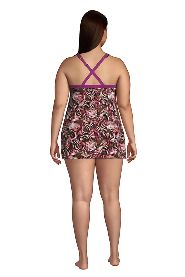 Lands039 End Swimsuits Women Plus Size Chlorine Resistant High Neck Swim Dress One Piece Swimsuit Adjustable Straps Black Multi Palm Lands039 End Swimsuits Women Plus Size Chlorine Resistant High Neck Swim Dress One Piece Swimsuit Adjustable Straps Black Multi Palm