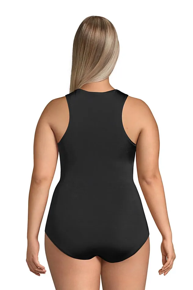 Lands039 End Swimsuits Women Plus Size Chlorine Resistant No Wire High Neck Snap Front One Piece Swimsuit Black