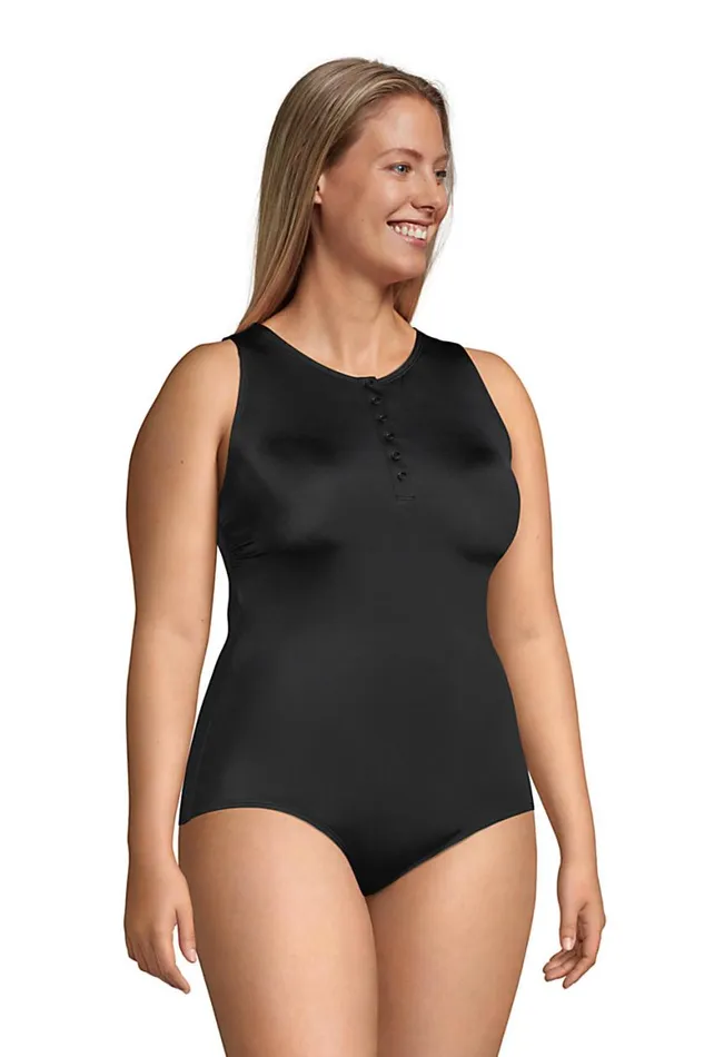 Lands039 End Swimsuits Women Plus Size Chlorine Resistant No Wire High Neck Snap Front One Piece Swimsuit Black
