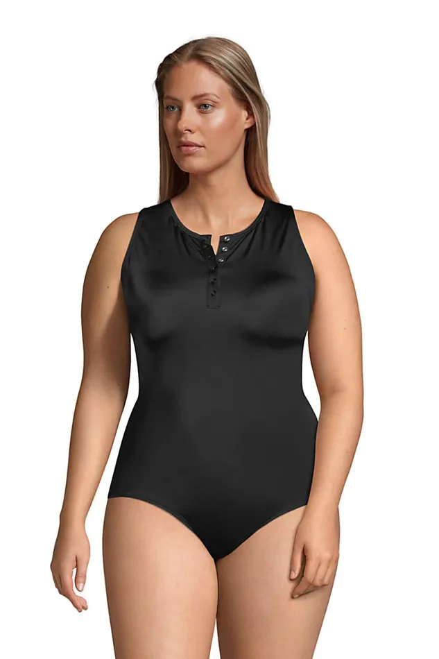 Lands039 End Swimsuits Women Plus Size Chlorine Resistant No Wire High Neck Snap Front One Piece Swimsuit Black