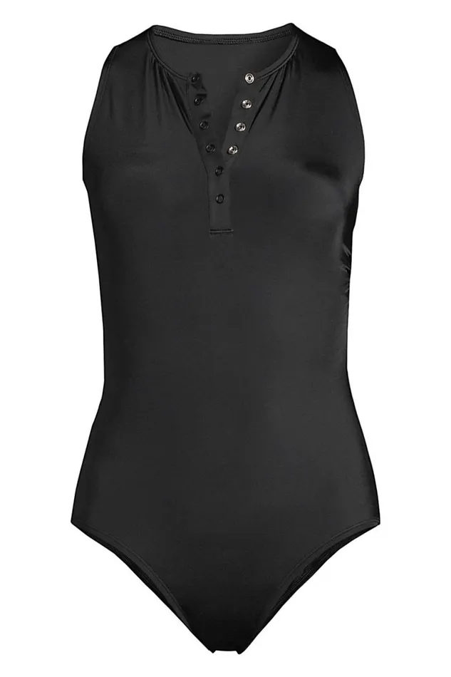 Lands039 End Swimsuits Women Plus Size Chlorine Resistant No Wire High Neck Snap Front One Piece Swimsuit Black