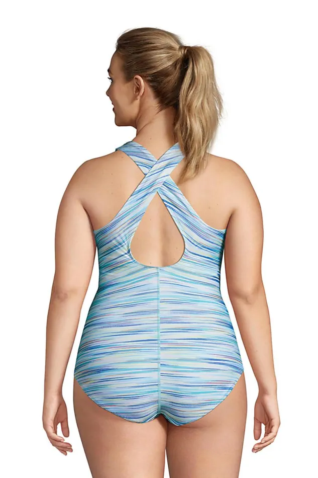 Lands039 End Swimsuits Women Plus Size Chlorine Resistant Scoop Neck One Piece Athletic Swimsuit Print Space Dye