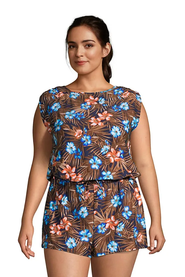Lands039 End Swimsuits Women Plus Size Chlorine Resistant Tummy Control High Neck Romper One Piece Swimsuit Deep Sea Navy Tropic Palm Lands039 End Swimsuits Women Plus Size Chlorine Resistant Tummy Control High Neck Romper One Piece Swimsuit Deep Sea Navy Tropic Palm