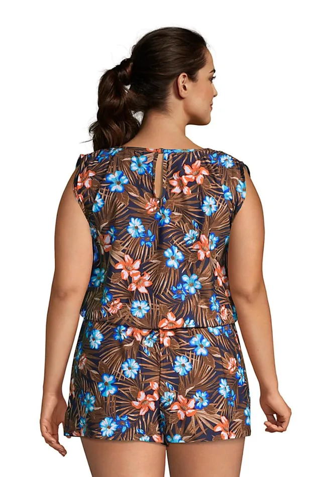 Lands039 End Swimsuits Women Plus Size Chlorine Resistant Tummy Control High Neck Romper One Piece Swimsuit Deep Sea Navy Tropic Palm Lands039 End Swimsuits Women Plus Size Chlorine Resistant Tummy Control High Neck Romper One Piece Swimsuit Deep Sea Navy Tropic Palm