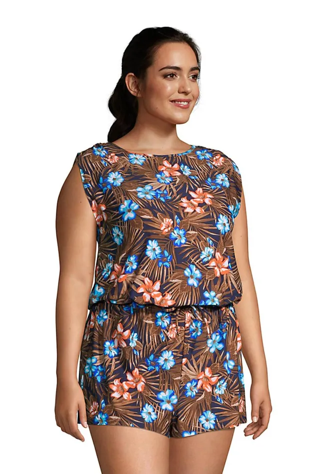 Lands039 End Swimsuits Women Plus Size Chlorine Resistant Tummy Control High Neck Romper One Piece Swimsuit Deep Sea Navy Tropic Palm Lands039 End Swimsuits Women Plus Size Chlorine Resistant Tummy Control High Neck Romper One Piece Swimsuit Deep Sea Navy Tropic Palm