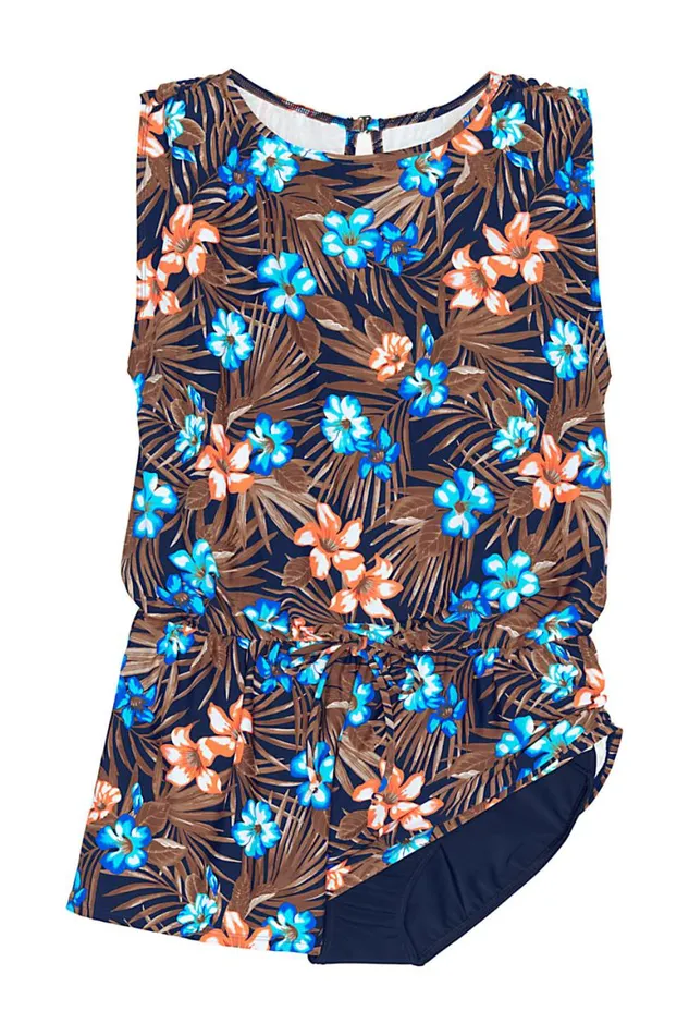 Lands039 End Swimsuits Women Plus Size Chlorine Resistant Tummy Control High Neck Romper One Piece Swimsuit Deep Sea Navy Tropic Palm Lands039 End Swimsuits Women Plus Size Chlorine Resistant Tummy Control High Neck Romper One Piece Swimsuit Deep Sea Navy Tropic Palm
