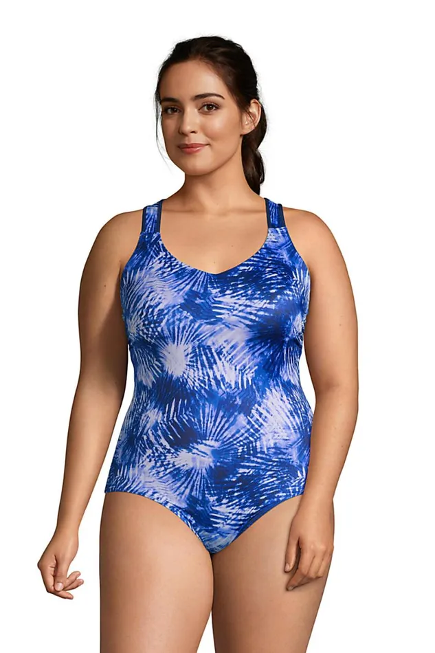 Lands039 End Swimsuits Women Plus Size Chlorine Resistant Vneck Racerback One Piece Swimsuit Deep Sea Navy Tie Dye Palm Lands039 End Swimsuits Women Plus Size Chlorine Resistant Vneck Racerback One Piece Swimsuit Deep Sea Navy Tie Dye Palm