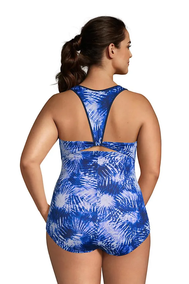 Lands039 End Swimsuits Women Plus Size Chlorine Resistant Vneck Racerback One Piece Swimsuit Deep Sea Navy Tie Dye Palm Lands039 End Swimsuits Women Plus Size Chlorine Resistant Vneck Racerback One Piece Swimsuit Deep Sea Navy Tie Dye Palm