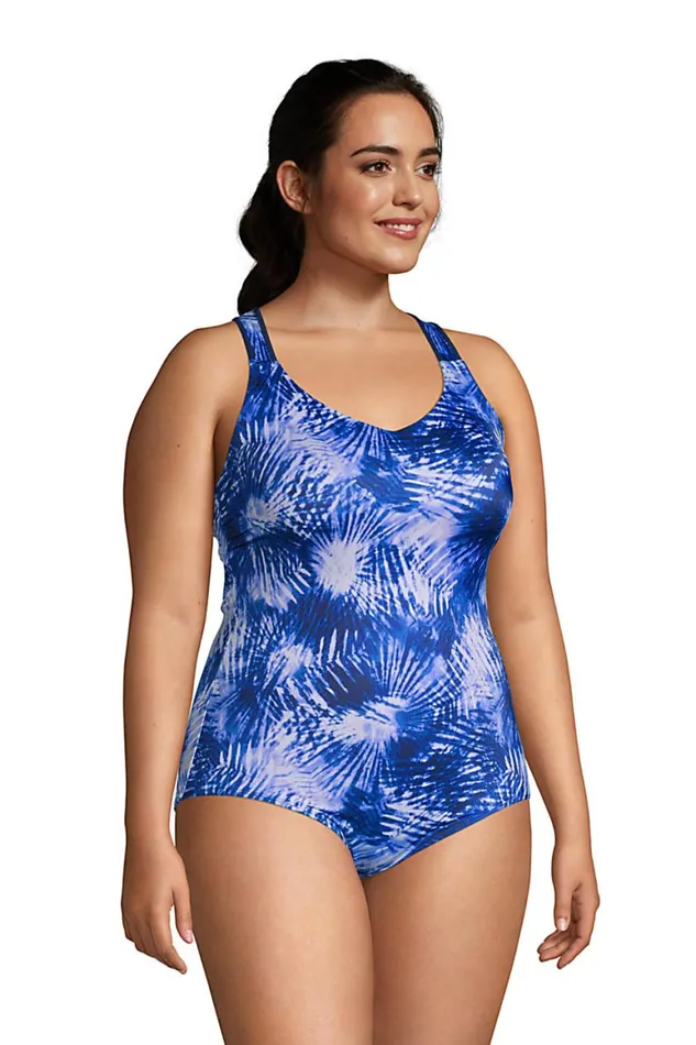 Lands039 End Swimsuits Women Plus Size Chlorine Resistant Vneck Racerback One Piece Swimsuit Deep Sea Navy Tie Dye Palm Lands039 End Swimsuits Women Plus Size Chlorine Resistant Vneck Racerback One Piece Swimsuit Deep Sea Navy Tie Dye Palm