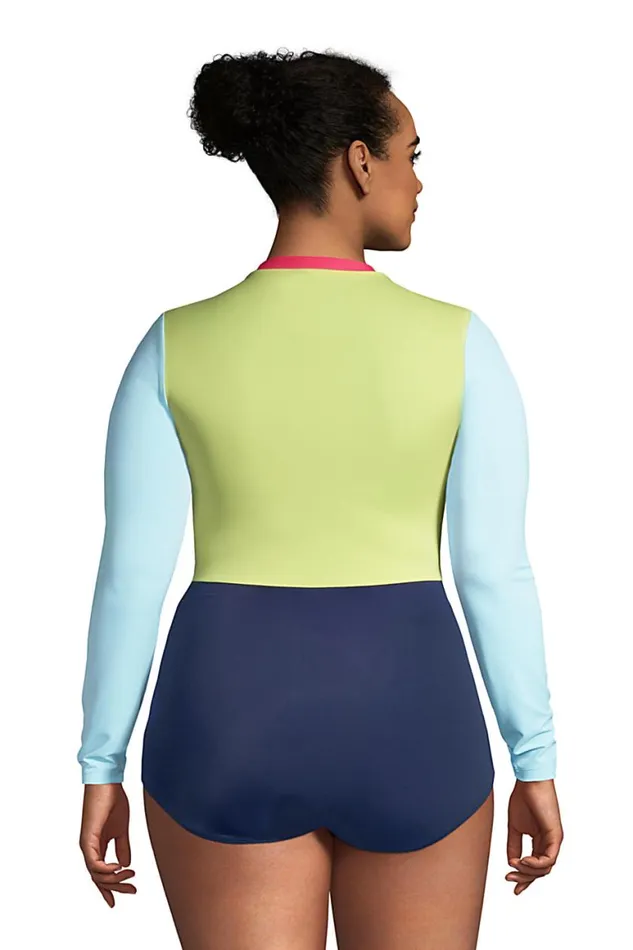 Lands039 End Swimsuits Women Plus Size Chlorine Resistant Zip Front Long Sleeve Tugless Sporty One Piece Swimsuit Deep Sea Navy