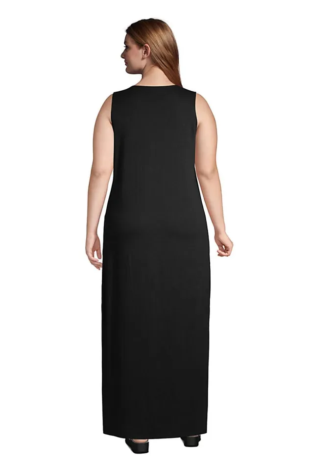 Lands039 End Swimsuits Women Plus Size Cotton Jersey Sleeveless Swim Coverup Maxi Dress Black