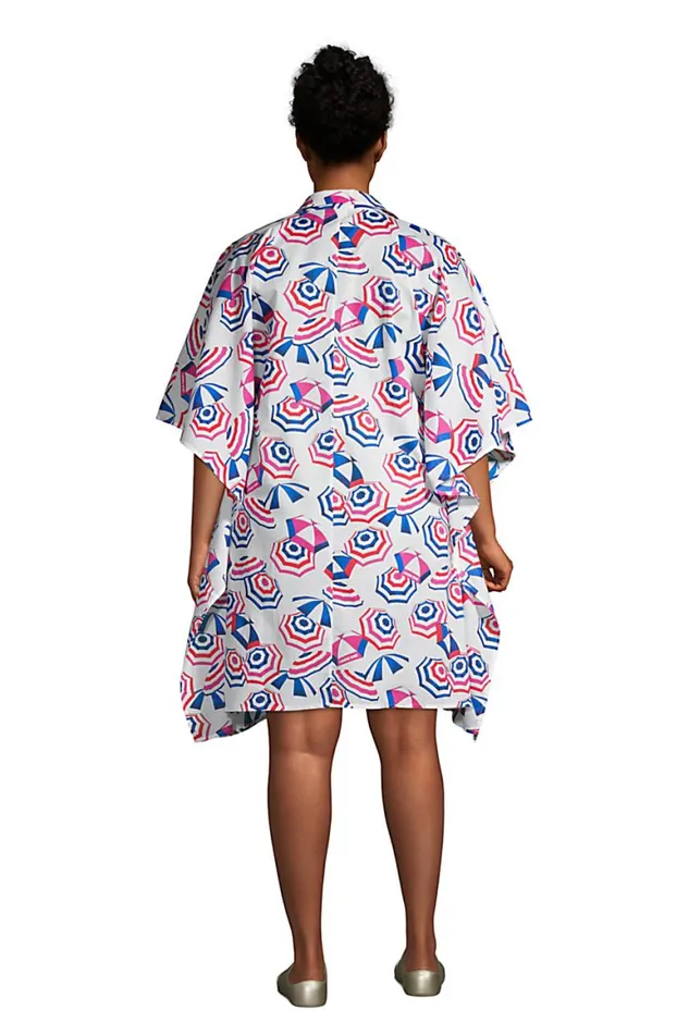 Lands039 End Swimsuits Women Plus Size Cotton Poplin Button Down Kaftan Shirt Dress Swim Coverup White Beach Umbrella