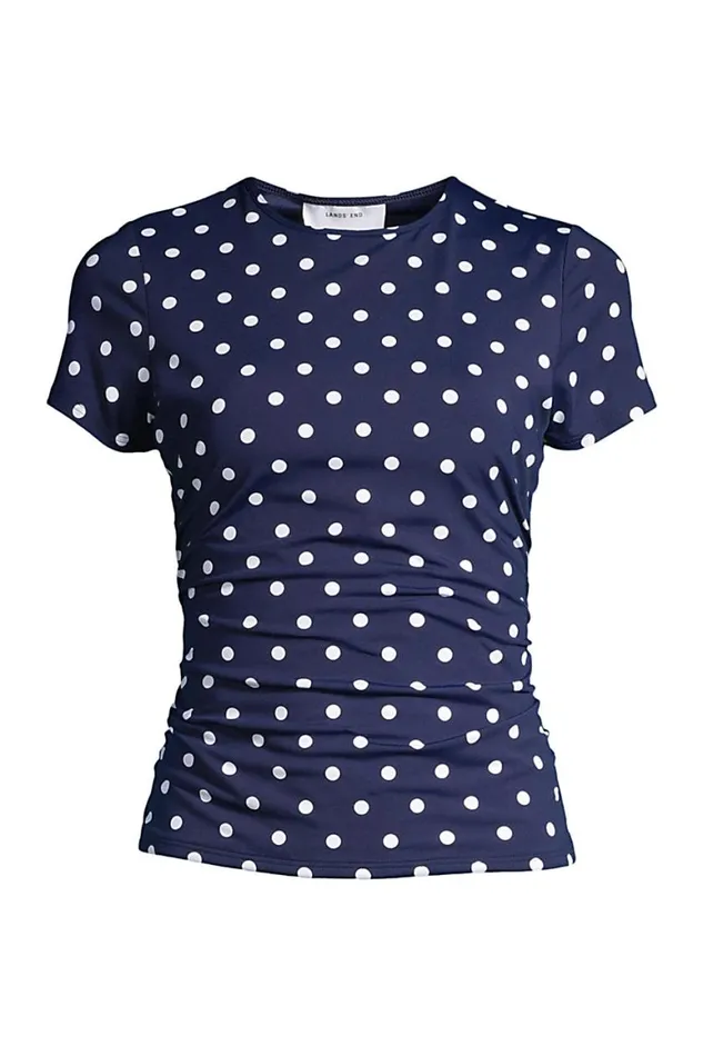 Lands039 End Swimsuits Women Plus Size Crewneck Short Sleeve Modest Soft Cup Tankini Swimsuit Top With Built In Bra Print Deep Sea Polka Dot Lands039 End Swimsuits Women Plus Size Crewneck Short Sleeve Modest Soft Cup Tankini Swimsuit Top With Built In Bra Print Deep Sea Polka Dot