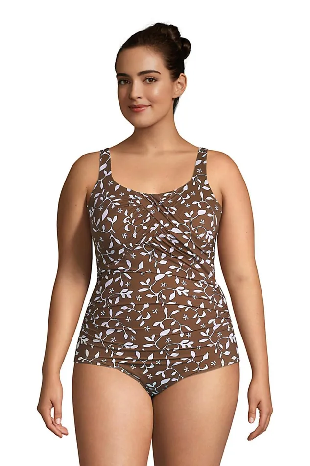 Lands039 End Swimsuits Women Plus Size Slender Carmela Tummy Control Chlorine Resistant Scoop Neck One Piece Swimsuit Allspice Floral Leaf Lands039 End Swimsuits Women Plus Size Slender Carmela Tummy Control Chlorine Resistant Scoop Neck One Piece Swimsuit Allspice Floral Leaf