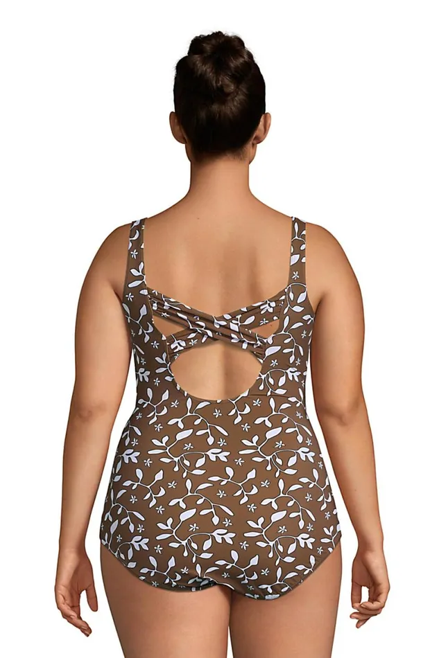 Lands039 End Swimsuits Women Plus Size Slender Carmela Tummy Control Chlorine Resistant Scoop Neck One Piece Swimsuit Allspice Floral Leaf Lands039 End Swimsuits Women Plus Size Slender Carmela Tummy Control Chlorine Resistant Scoop Neck One Piece Swimsuit Allspice Floral Leaf