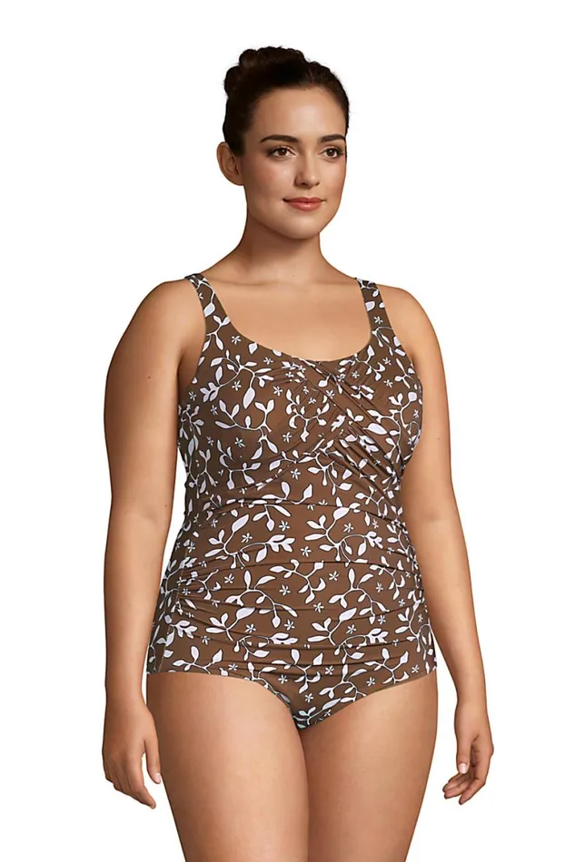Lands039 End Swimsuits Women Plus Size Slender Carmela Tummy Control Chlorine Resistant Scoop Neck One Piece Swimsuit Allspice Floral Leaf Lands039 End Swimsuits Women Plus Size Slender Carmela Tummy Control Chlorine Resistant Scoop Neck One Piece Swimsuit Allspice Floral Leaf