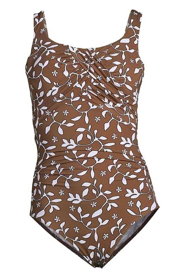 Lands039 End Swimsuits Women Plus Size Slender Carmela Tummy Control Chlorine Resistant Scoop Neck One Piece Swimsuit Allspice Floral Leaf Lands039 End Swimsuits Women Plus Size Slender Carmela Tummy Control Chlorine Resistant Scoop Neck One Piece Swimsuit Allspice Floral Leaf