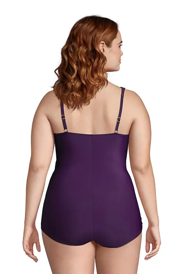 Lands039 End Swimsuits Women Plus Size Slender Vneck Tummy Control Chlorine Resistant Skirted One Piece Swimsuit Blackberry