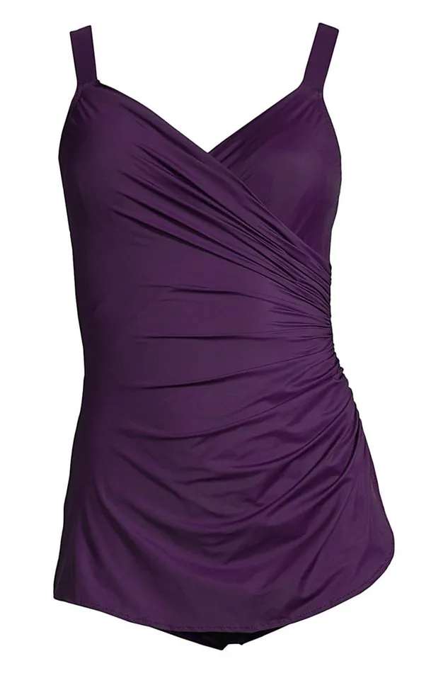 Lands039 End Swimsuits Women Plus Size Slender Vneck Tummy Control Chlorine Resistant Skirted One Piece Swimsuit Blackberry