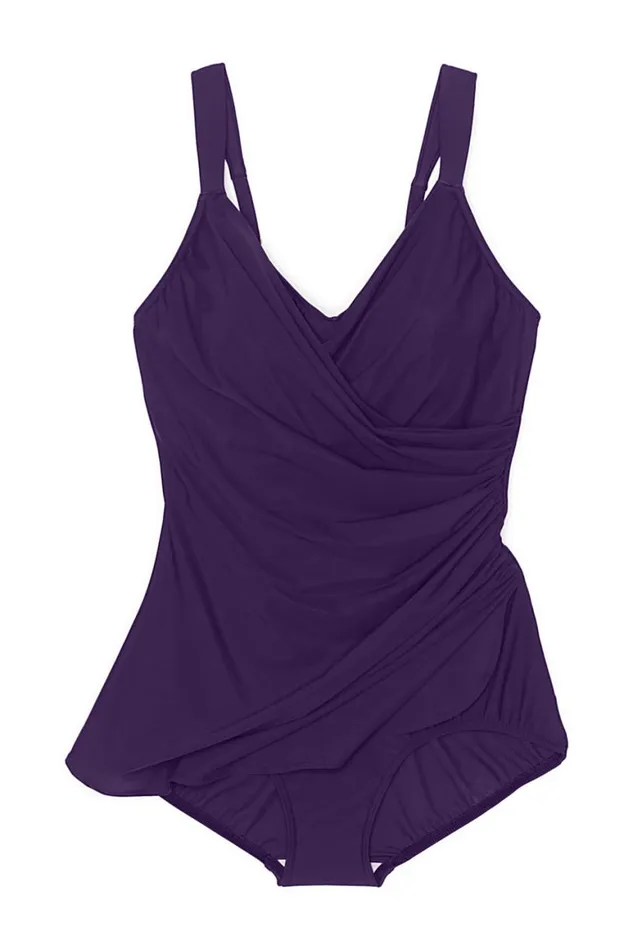 Lands039 End Swimsuits Women Plus Size Slender Vneck Tummy Control Chlorine Resistant Skirted One Piece Swimsuit Blackberry