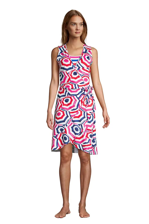 Lands039 End Swimsuits Women Ruffle Hem Sleeveless Swim Coverup Wrap Dress Classic Cobalt Beach Umbrella