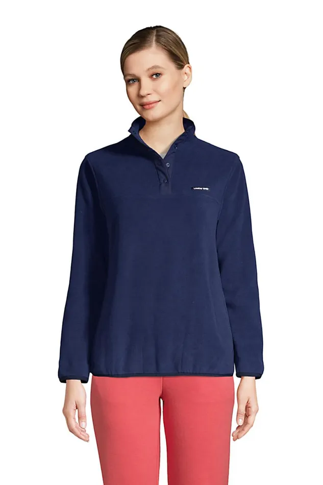 Lands039 End Tops and Tees Women Heritage Fleece Snap Neck Pullover Deep Sea Navy Lands039 End Tops and Tees Women Heritage Fleece Snap Neck Pullover Deep Sea Navy