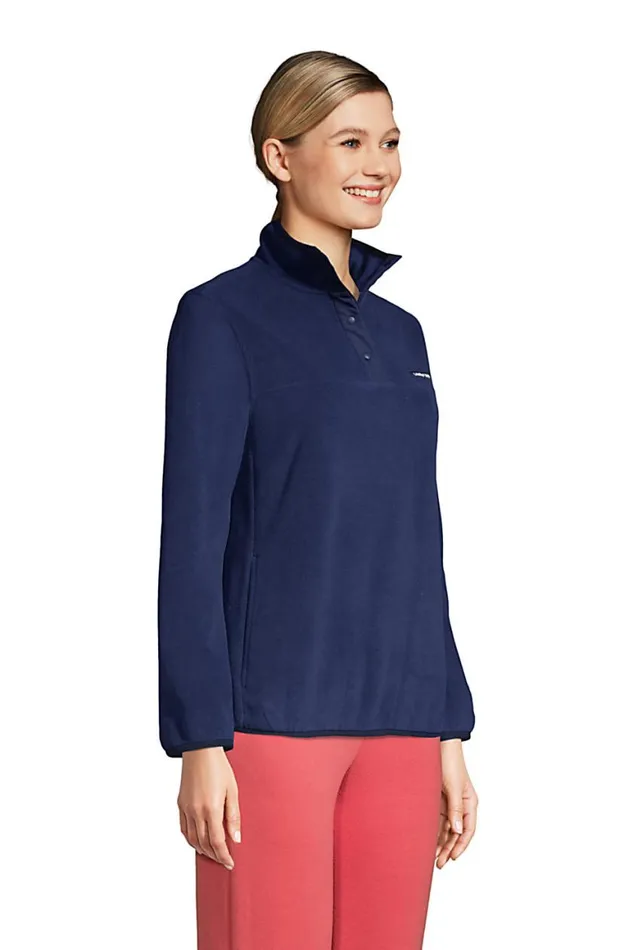Lands039 End Tops and Tees Women Heritage Fleece Snap Neck Pullover Deep Sea Navy Lands039 End Tops and Tees Women Heritage Fleece Snap Neck Pullover Deep Sea Navy