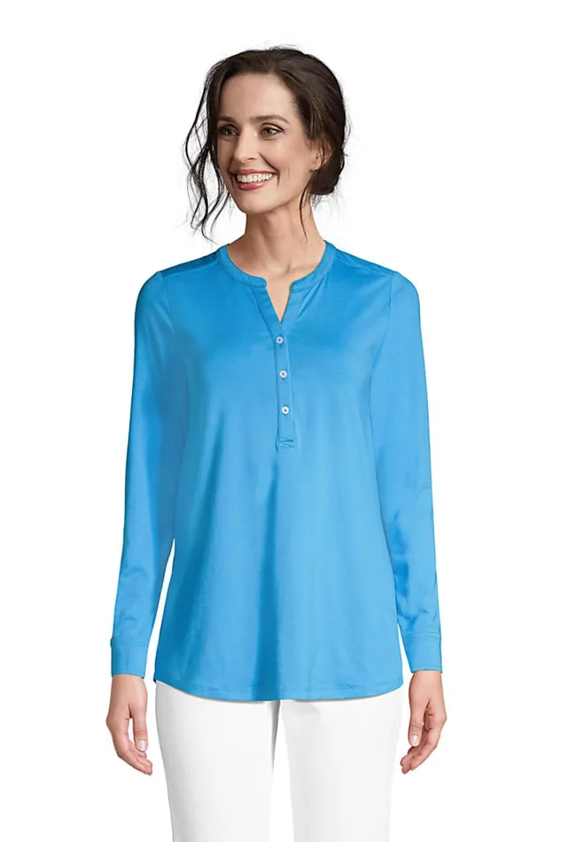 Lands039 End Tops and Tees Women Long Sleeve Button Cuff Tunic Top Sea Breeze Blue Lands039 End Tops and Tees Women Long Sleeve Button Cuff Tunic Top Sea Breeze Blue