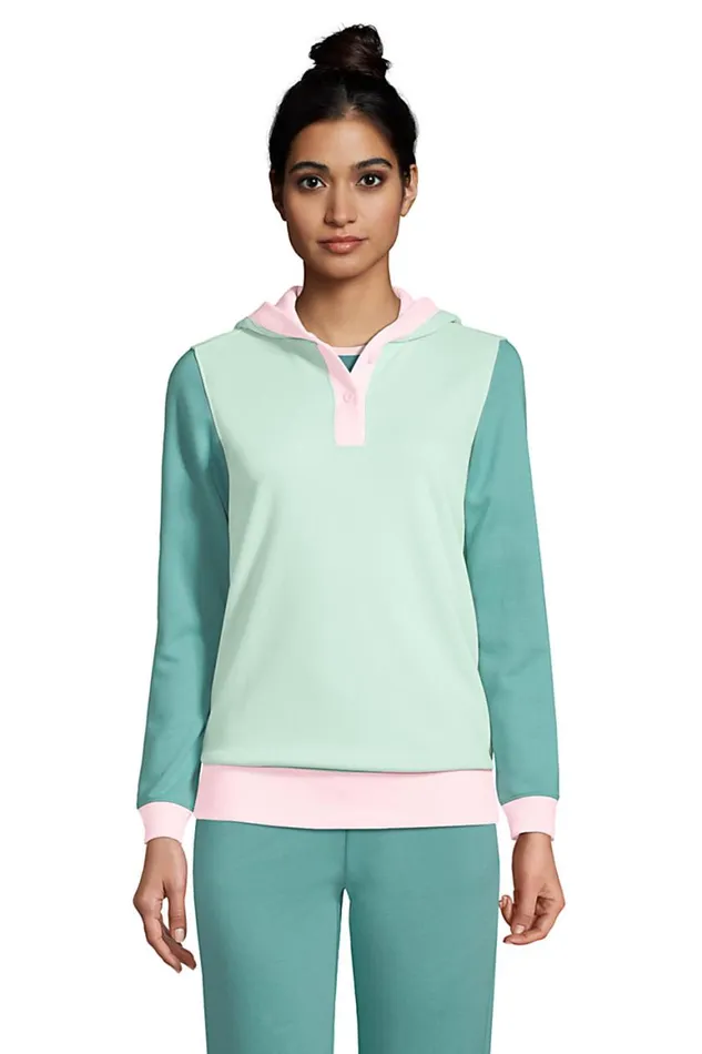 Lands039 End Tops and Tees Women Long Sleeve Serious Sweats Button Hoodie Soft Sea Green Colorblock Lands039 End Tops and Tees Women Long Sleeve Serious Sweats Button Hoodie Soft Sea Green Colorblock