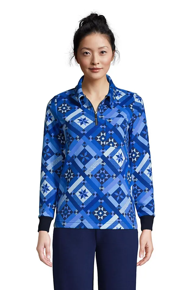 Lands039 End Tops and Tees Women Long Sleeve Serious Sweats Quarter Zip Sweatshirt Navy Prosperity Quilt Lands039 End Tops and Tees Women Long Sleeve Serious Sweats Quarter Zip Sweatshirt Navy Prosperity Quilt