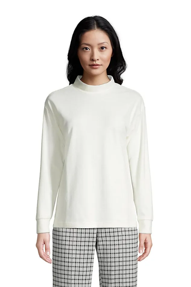 Lands039 End Tops and Tees Women Long Sleeve Sport Cord Mock Neck Sweatshirt Ivory Lands039 End Tops and Tees Women Long Sleeve Sport Cord Mock Neck Sweatshirt Ivory