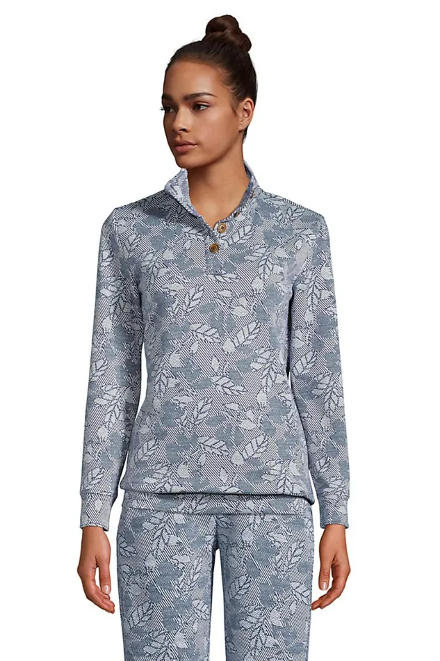 Lands039 End Tops and Tees Women Long Sleeve Sport Knit Pullover Deep Sea Navy Chevron Floral Lands039 End Tops and Tees Women Long Sleeve Sport Knit Pullover Deep Sea Navy Chevron Floral