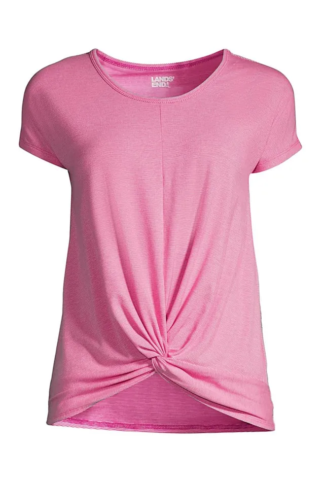 Lands039 End Tops and Tees Women Moisture Wicking Upf Sun Short Sleeve Twist Hem Top Soft Tea Rose Pinstripe Lands039 End Tops and Tees Women Moisture Wicking Upf Sun Short Sleeve Twist Hem Top Soft Tea Rose Pinstripe