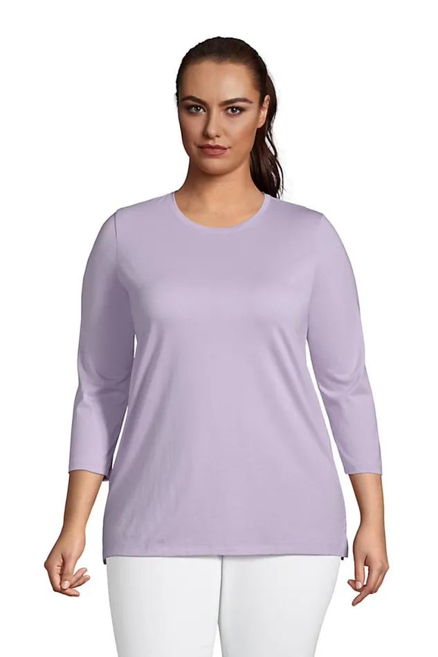 Lands039 End Tops and Tees Women Plus Size 34 Sleeve Cotton Supima Crewneck Tunic Lavender Cloud Lands039 End Tops and Tees Women Plus Size 34 Sleeve Cotton Supima Crewneck Tunic Lavender Cloud