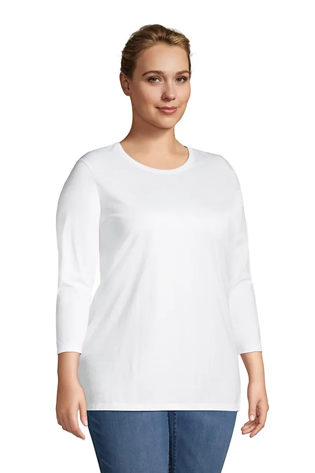 Lands039 End Tops and Tees Women Plus Size 34 Sleeve Cotton Supima Crewneck Tunic Lavender Cloud