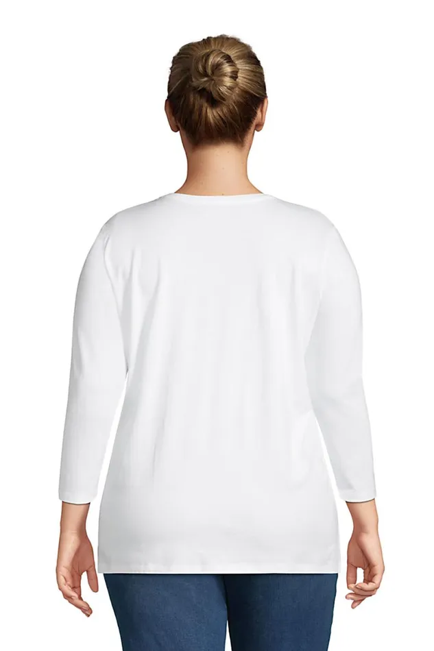 Lands039 End Tops and Tees Women Plus Size 34 Sleeve Cotton Supima Crewneck Tunic Lavender Cloud