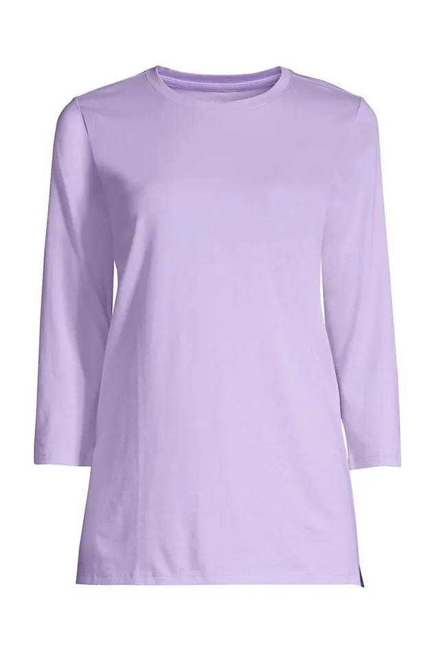 Lands039 End Tops and Tees Women Plus Size 34 Sleeve Cotton Supima Crewneck Tunic Lavender Cloud