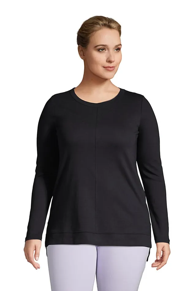 Lands039 End Tops and Tees Women Plus Size Cotton Polyester Long Sleeve Open Crew Neck Tunic Black Lands039 End Tops and Tees Women Plus Size Cotton Polyester Long Sleeve Open Crew Neck Tunic Black