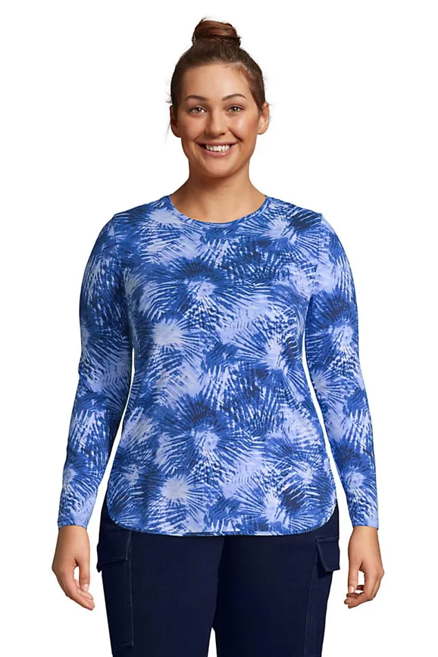 Lands039 End Tops and Tees Women Plus Size Long Sleeve Curved Hem Moisture Wicking Spf Sun Tunic Print Deep Sea Navy Tie Dye Palm Lands039 End Tops and Tees Women Plus Size Long Sleeve Curved Hem Moisture Wicking Spf Sun Tunic Print Deep Sea Navy Tie Dye Palm