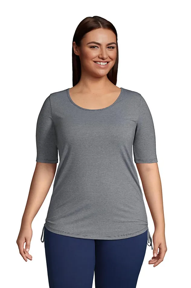 Lands039 End Tops and Tees Women Plus Size Power Performance Elbow Sleeve Drawstring Top Black Pinstripe Lands039 End Tops and Tees Women Plus Size Power Performance Elbow Sleeve Drawstring Top Black Pinstripe