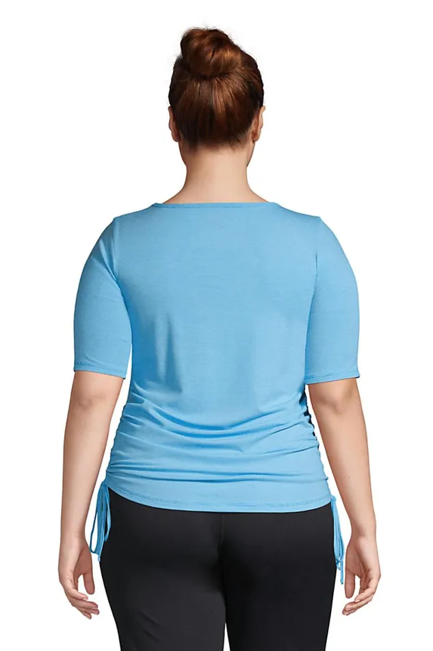 Lands039 End Tops and Tees Women Plus Size Power Performance Elbow Sleeve Drawstring Top Black Pinstripe Lands039 End Tops and Tees Women Plus Size Power Performance Elbow Sleeve Drawstring Top Black Pinstripe