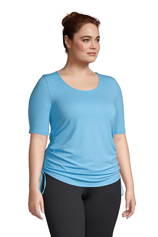 Lands039 End Tops and Tees Women Plus Size Power Performance Elbow Sleeve Drawstring Top Black Pinstripe Lands039 End Tops and Tees Women Plus Size Power Performance Elbow Sleeve Drawstring Top Black Pinstripe