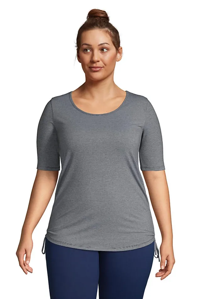 Lands039 End Tops and Tees Women Plus Size Power Performance Elbow Sleeve Drawstring Top Black Pinstripe Lands039 End Tops and Tees Women Plus Size Power Performance Elbow Sleeve Drawstring Top Black Pinstripe