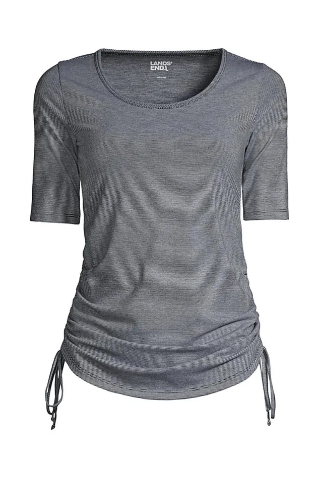 Lands039 End Tops and Tees Women Plus Size Power Performance Elbow Sleeve Drawstring Top Black Pinstripe Lands039 End Tops and Tees Women Plus Size Power Performance Elbow Sleeve Drawstring Top Black Pinstripe