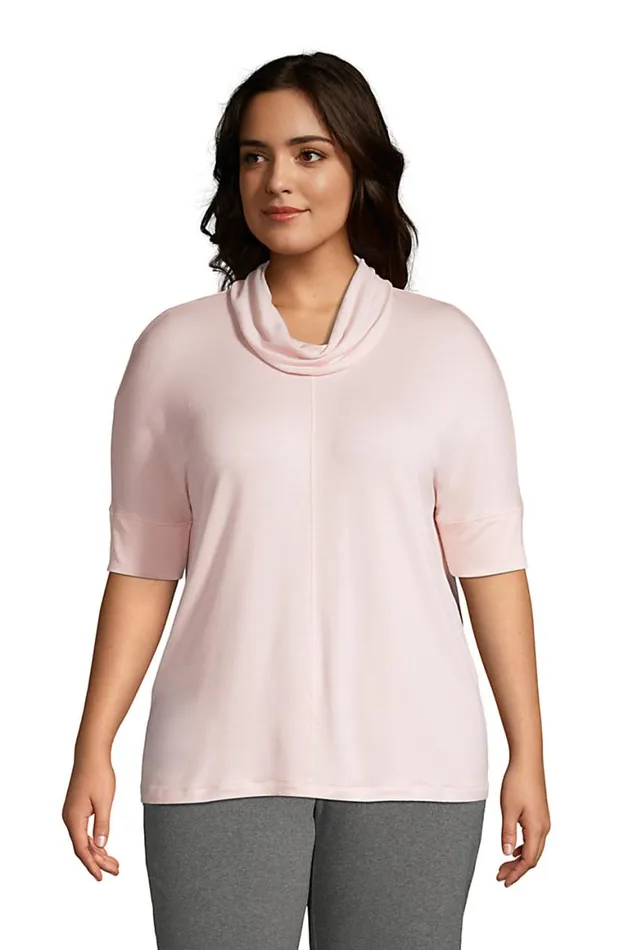 Lands039 End Tops and Tees Women Plus Size Super Soft Elbow Sleeve Cowl Neck Pullover Top Soft Tea Rose