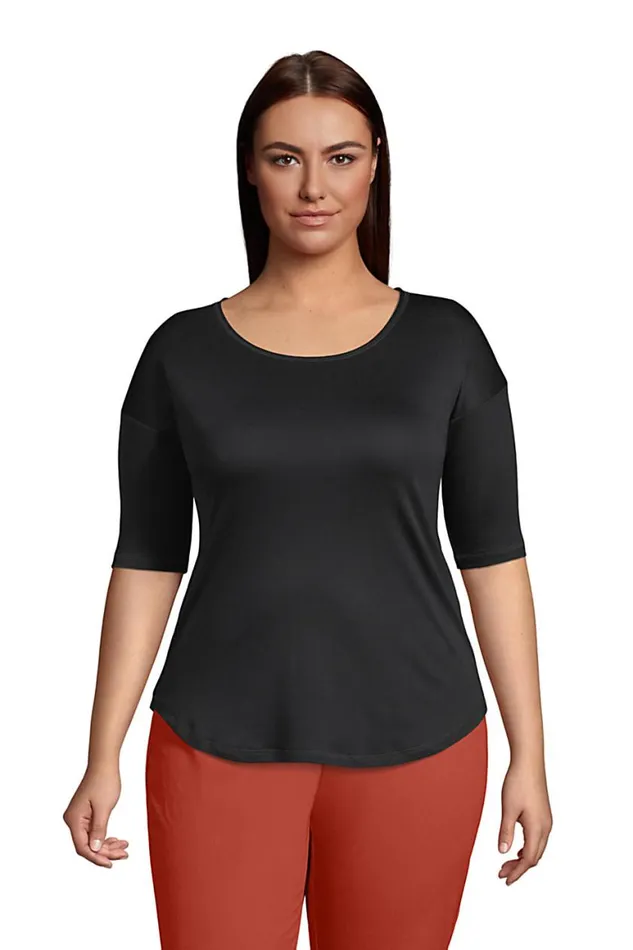 Lands039 End Tops and Tees Women Plus Size Supima Micro Modal Elbow Sleeve Balletneck Curved Hem Top Black Lands039 End Tops and Tees Women Plus Size Supima Micro Modal Elbow Sleeve Balletneck Curved Hem Top Black