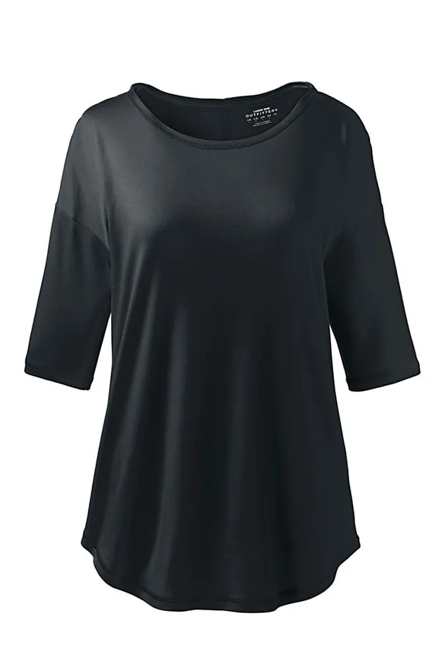 Lands039 End Tops and Tees Women Plus Size Supima Micro Modal Elbow Sleeve Balletneck Curved Hem Top Black Lands039 End Tops and Tees Women Plus Size Supima Micro Modal Elbow Sleeve Balletneck Curved Hem Top Black