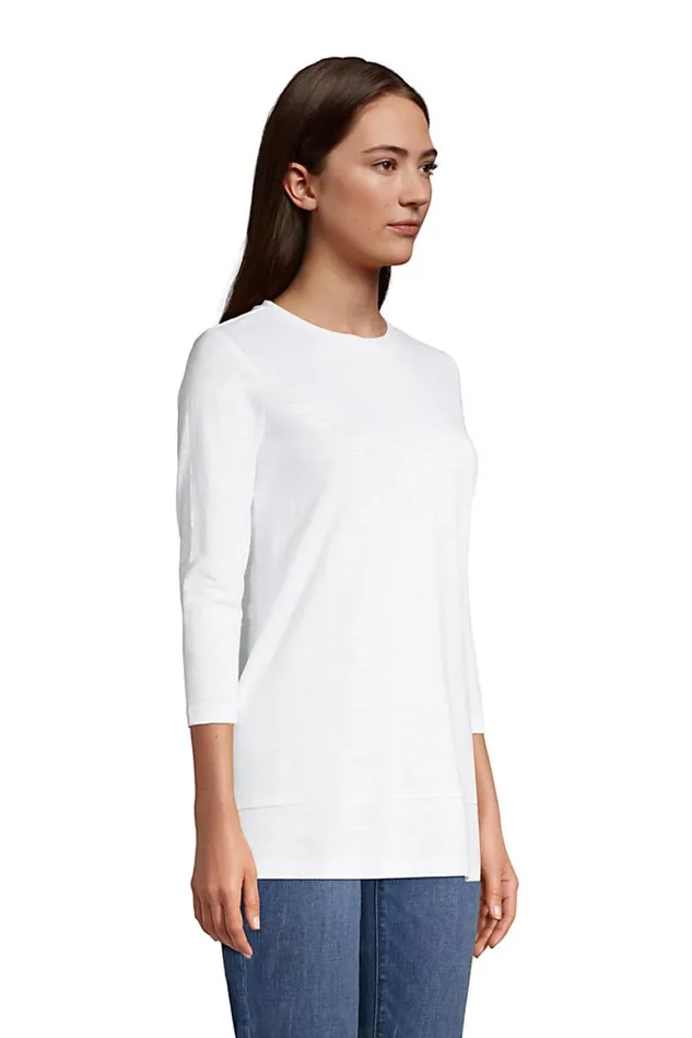 Lands039 End Tops and Tees Women Slub Jersey 34 Sleeve Loose Fit Swing Tunic Top Bright Sun Yellow Lemon Check