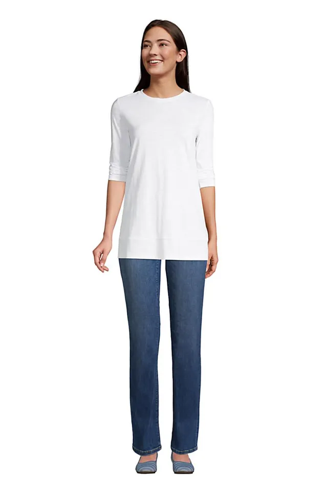 Lands039 End Tops and Tees Women Slub Jersey 34 Sleeve Loose Fit Swing Tunic Top Bright Sun Yellow Lemon Check