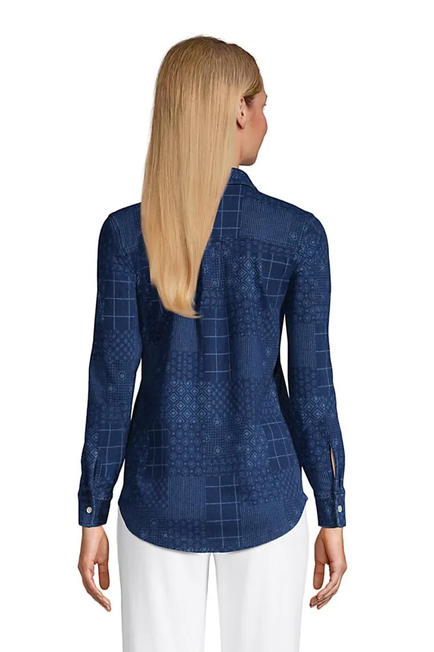 Lands039 End Tops and Tees Women Sport Knit Long Sleeve Denim Popover Tunic Dark Indigo Lands039 End Tops and Tees Women Sport Knit Long Sleeve Denim Popover Tunic Dark Indigo